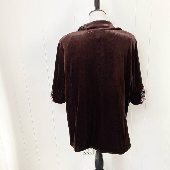 Very Veranesi Sz 22W Brown Velvet Floral Embroidered Jacket Blazer 3/4 Sleeve - Picture 2 of 13